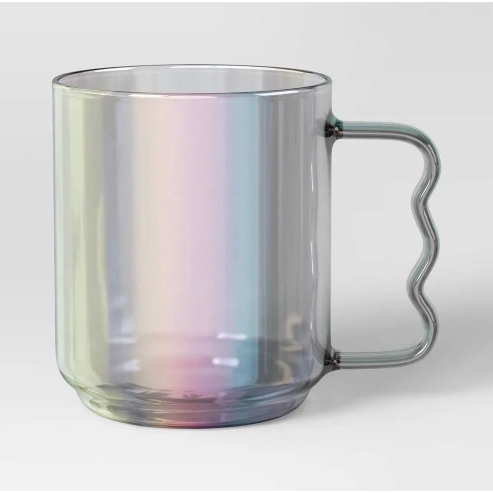 Room‎ Essentials Clear Iridescent Glass Mug Wavy Handle 200-01-8082 Target